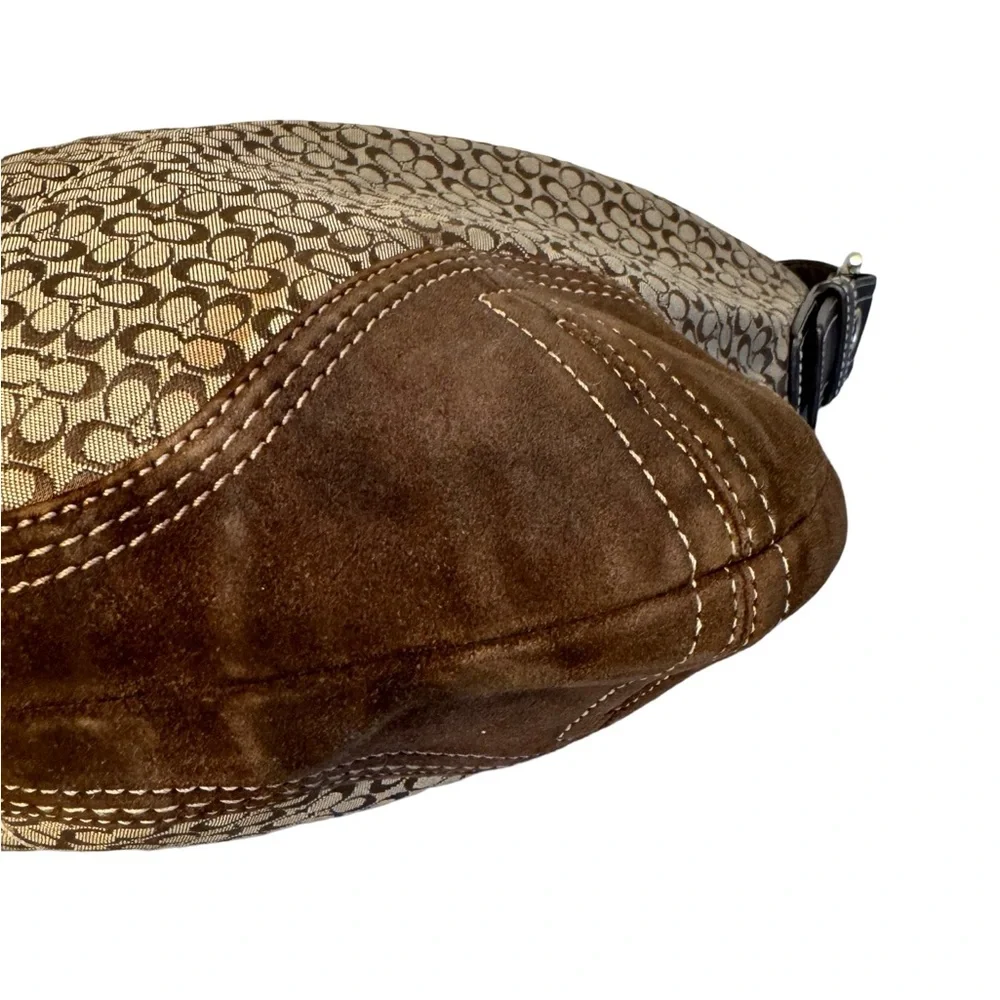 Vintage Coach Signature Print Micro Monogram C Brown Suede & Leather Hobo #2158_9